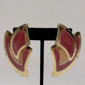 VINTAGE Gold-Tone Enamel Articulated Shield Earrings